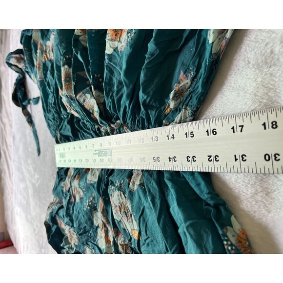 Free People Tuscan Dreams Printed Tunic Blouse Top Womens Medium Teal Floral - Picture 7 of 11